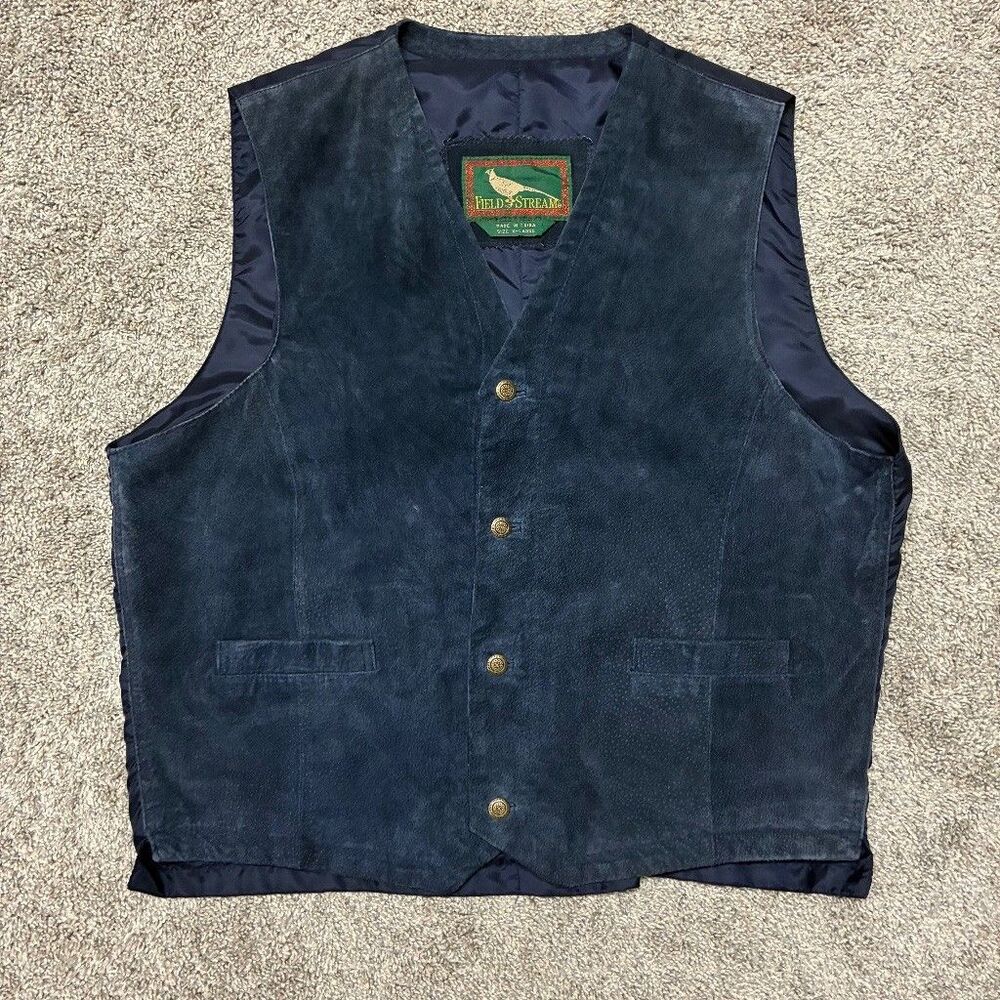 Field & Stream Men’s XL Genuine Leather Suede Vest Navy Blue Button Up Classic